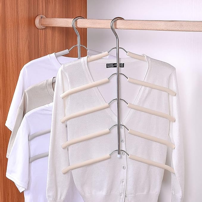Blouse Tree Hangers Multi-Layer Clothes Hangers 3 Pack 5 in 1 Non Slip Space Saving Closet Organizer Stainless Steel Shirt Hanger Coats Hangers(3 Pack)