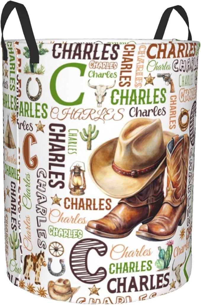 Personalized Cowboy Laundry Basket For Baby Kids Boys Girls Adult Custom Hamper Basket With Name For Bathroom Bedrooms Collapsible Baby, Dirty Clothes Hamper With Handles