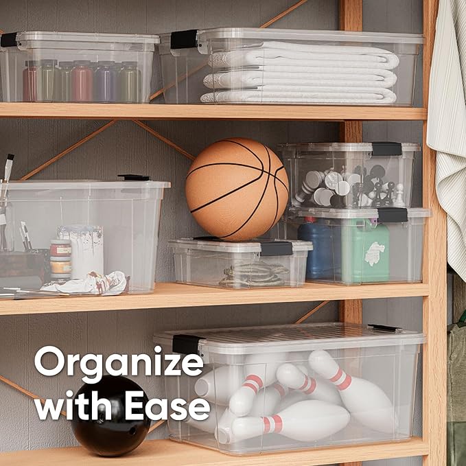 Superio Clear Storage Boxes with Lids, 1.27 Quart Plastic Container Bins for Organizing, Stackable Crates, BPA Free, Non Toxic, Odor Free, Organizers for Home, Office and Dorm