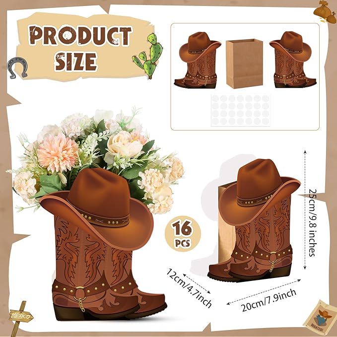 Domensi 16 Set Western Cowboy Boots Flower Boxes Centerpiece Boot Shape Box Decorations Western Theme Party Boot Gift for Cowboy Cowgirl Birthday Party Baby Shower Wedding Supplies