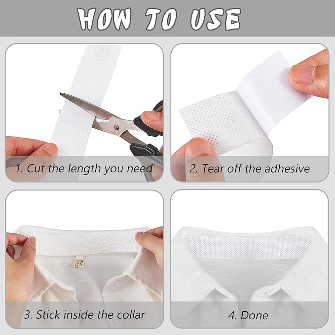 Jecery 4 Rolls 2 Rolls Sweat Pads Collar Protectors for Men Shirts, Disposable White Shirt Neck Tape, Dress Hat Collar Self Adhesive Invisible Liner Patch Against Sweat Stain (1.18 Inch)