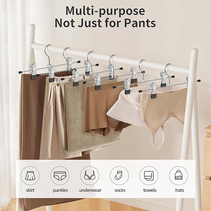 IEOKE Pants Hangers with Clips: 30 Pack Skirt Hangers for Women Metal Adjustable Trouser Hangers for Jeans Shorts Dress - Black