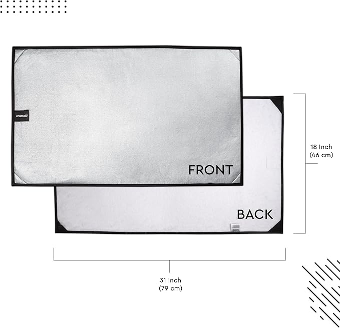 Portable Magnetic Ironing Mat by Encasa XO (18"x31") Silver Reflective Quilted Heat Resistant Pad, Foldable Iron Board Alternative Cover for Washer, Dryer, or Tabletop.