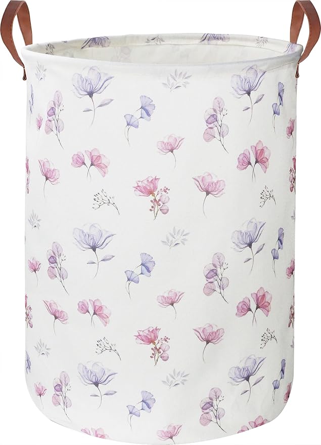 19.7’’ Waterproof Foldable Laundry Basket, Nursery Hamper, Dirty Clothes Hamper, Books Bins, Gift Baskets, Room Decor(Watercolor Flower)