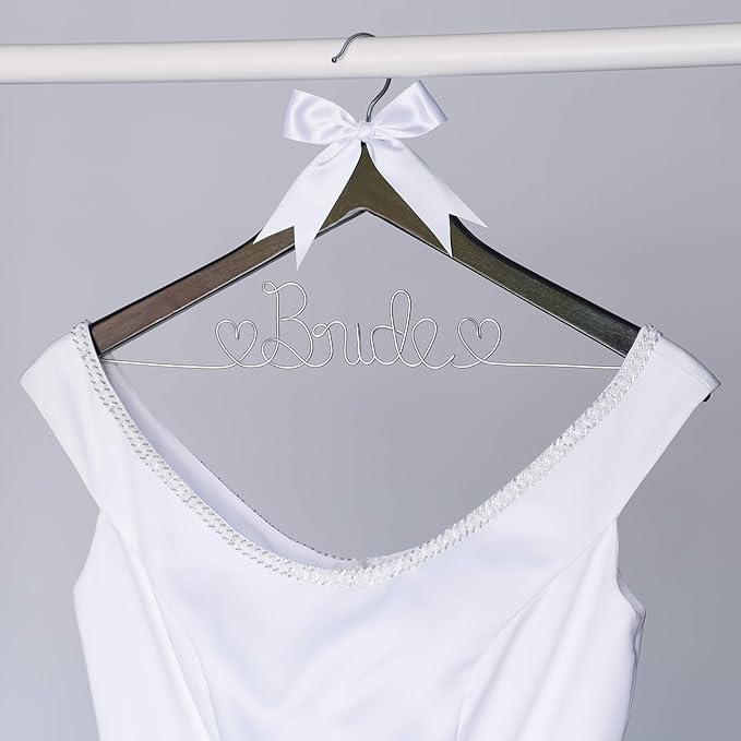 Ella Celebration Bride to Be Wedding Dress Hanger Wooden and Wire Hangers for Gown (Black with Silver Wire)