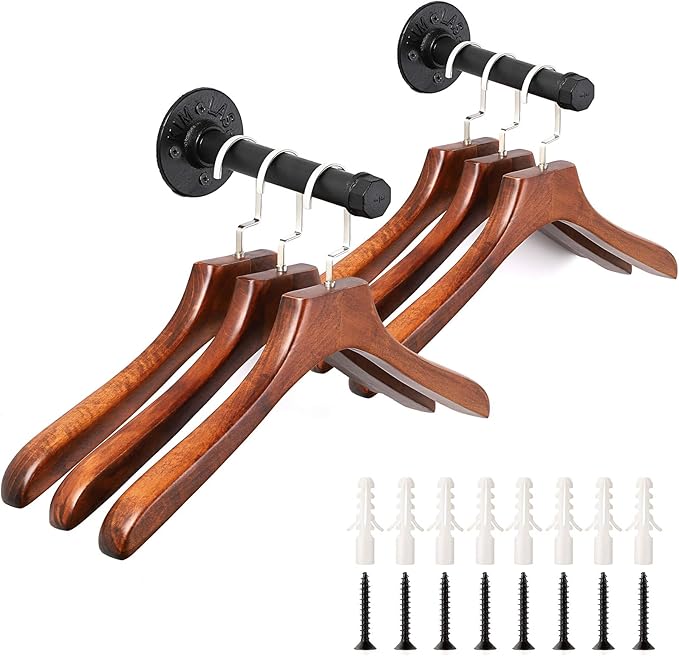 Sumnacon 2 Pcs 7.7 Inch Industrial Pipe Clothes Bar - Heavy Duty Rustic Metal Coat Hanger with Screws, Wall-Mounted Garment Holder Rack for Bedroom/Bathroom/Cabinet/Boutique/Clothing Store, Black