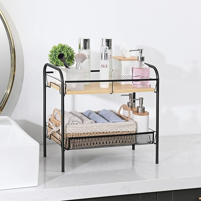 KINGRACK 4-Tier Rolling Cart,Metal Utility Cart with Wooden Tabletop,Easy Assemble Mobile Storage Trolley On Wheels,Craft Storage (Black)