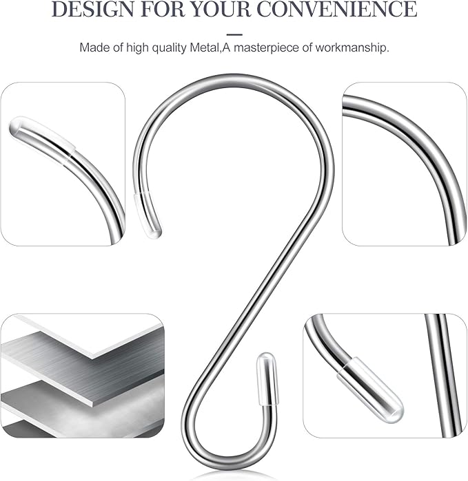 Hotop 36 Pcs S Hooks for Hanging 3.15 Inch Heavy Duty S Shaped Stainless Steel Hook Metal Hanging Curtain Hooks Pan Pot Holder Rack for Pot, Pan, Cups, Plants, Bags, Jeans, Towels(Silver)