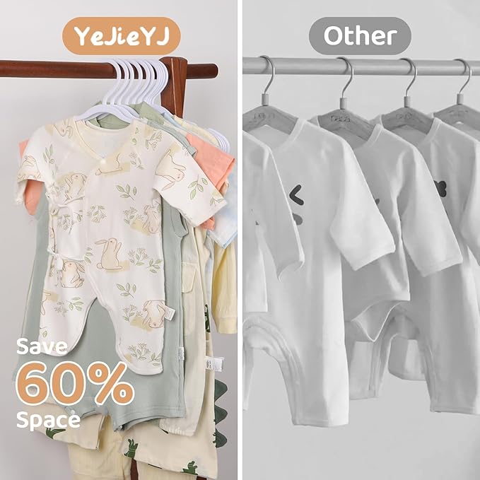 60 Pack White Baby Hangers 11.42 Inch - Kids Non-Slip Clothes Hangers for Infant & Child, Durable Plastic Children's Hangers for Closet, Pants, Coats, Skirts