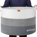 Laundry Basket Cotton Rope Woven for Blankets Storage Basket with Handles for Living Room (Mixed Grey)