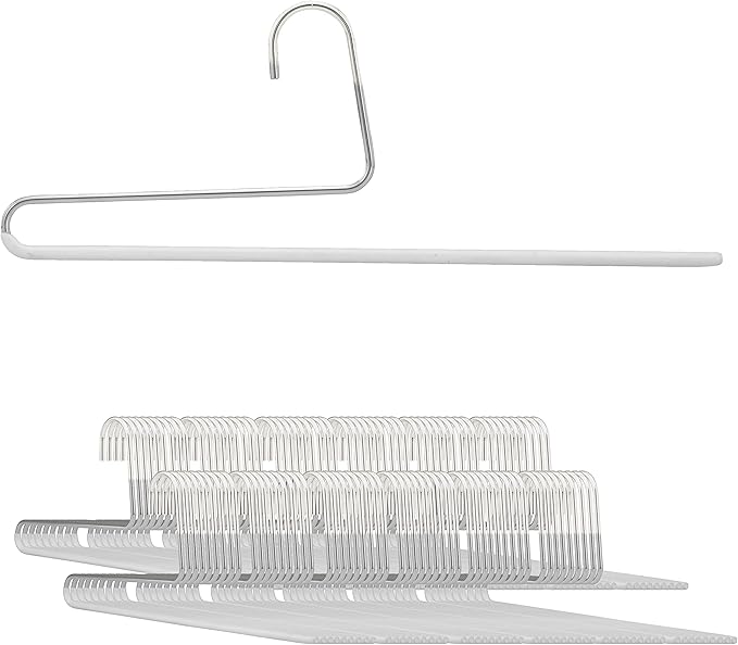 Mawa by Reston Lloyd Non-Slip Space Saving Clothes Hanger with Single Rod for Pants, Style KH35U, White, Set of 160
