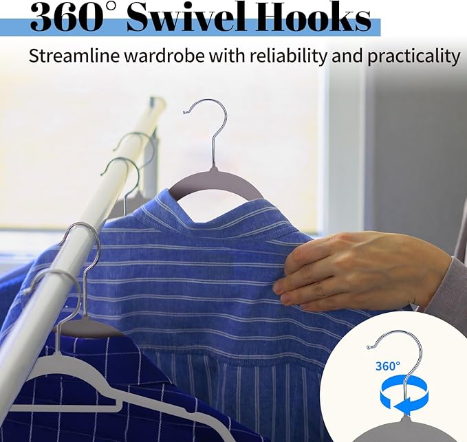 Smartor Grey Velvet Hangers 20 Pack, Space Saving Clothes Hangers with Tie Bar, Non-Slip Felt Hangers with Shoulder Notches, Heavy Duty Suit Hangers for Coat, Shirt, Pants, Dress