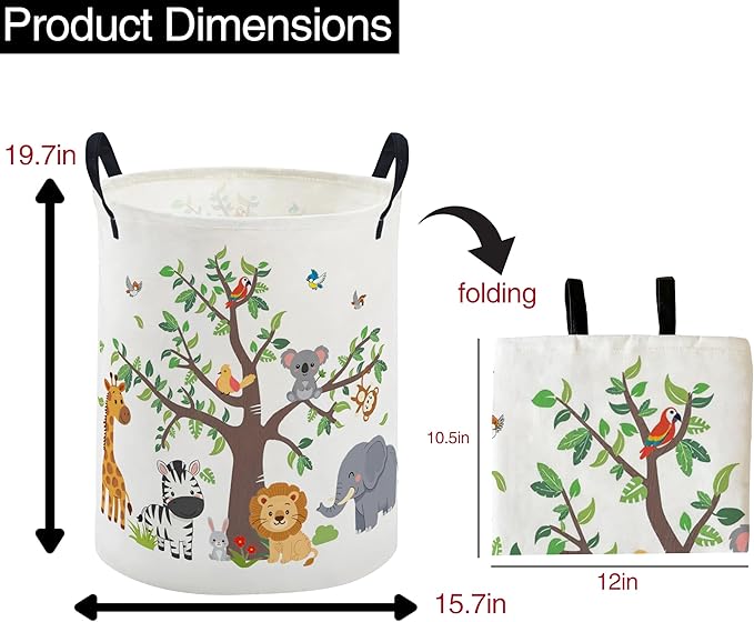 ESSME Kids Laundry Basket,Animal Hamper Collapsible Canvas Waterproof Storage Bin foBoys, Cute Hamper,Gift Baskets(Tree animal)