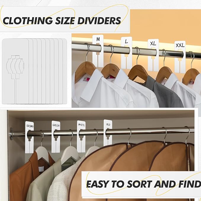 Blulu 200 Pack Closet Rack Dividers Rectangular with Marker Pen White Clothing Hanger Dividers Writable and Reusable for Sorting Clothing Color Size