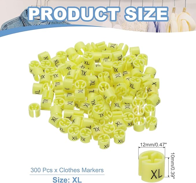 PATIKIL 300 Pcs Clothes Hanger Markers XL Fit Rod Garment Size Tag Hanger Clips Round Color Coding Label for Clothing, Yellow