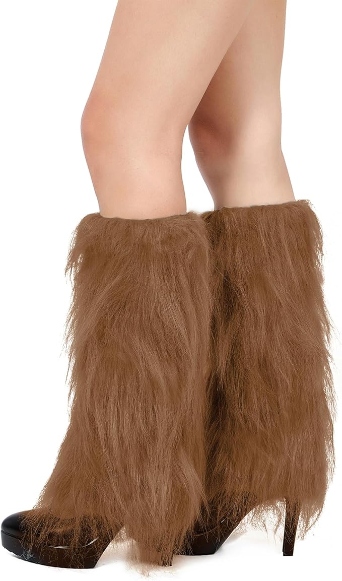 Zando Furry Faux Fur Leg Warmers for Women - Soft Fluffy Legwarmer Winter Boot Cuffs Covers for Daily Halloween Santa Costume