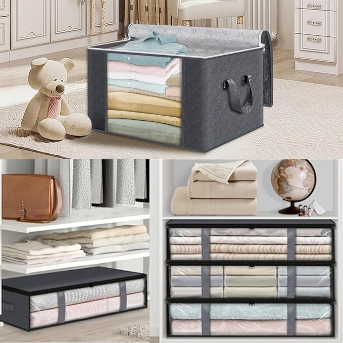 6 Pack 40.5L/90L Closet Organizers Storage Bins With Lids Under Bed Storage Containers Foldable Blanket Storage Bags For Moving, Bedding, Comforters, Sheets, Travel, Blankets