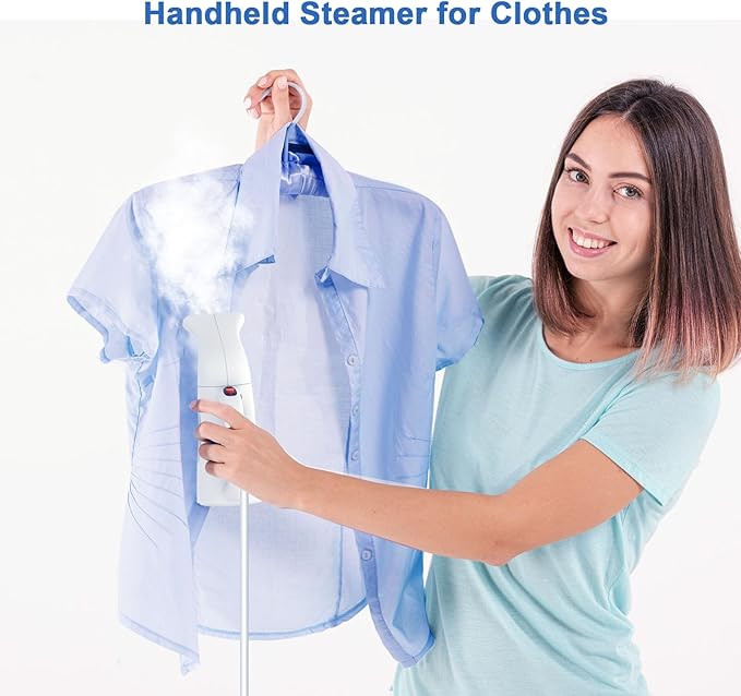 Steamer for Clothes, Handheld Garment Steamer, Portable Clothes Steamer Remove Wrinkle, Ideal for ALL Fabrics, 12 minutes Continuous Steam, One button Design, Easy to Use, mini (White)