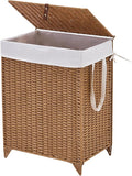 Handwoven Laundry Hamper with Lid, Natural Hyacinth Heightened Feet Laundry Basket, Wicker Clothes Hamper with Removable Liner Bag (Wicker, 90L)