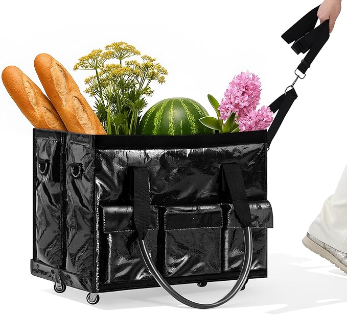 tobyto Reusable Grocery Bag on Wheels, 105L Foldable Rolling Tote, Shopping Trolley 66LBS Capacity - Water-Resistant for Laundry, Picnic, Storage & Travel