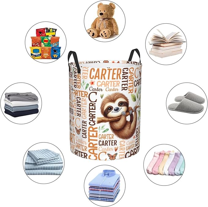 Personalized Sloth Laundry Basket For Baby Kids Boys Girls Adult Custom Hamper Basket With Name For Bathroom Bedrooms Collapsible Baby Laundry Basket, Dirty Clothes Hamper With Handles