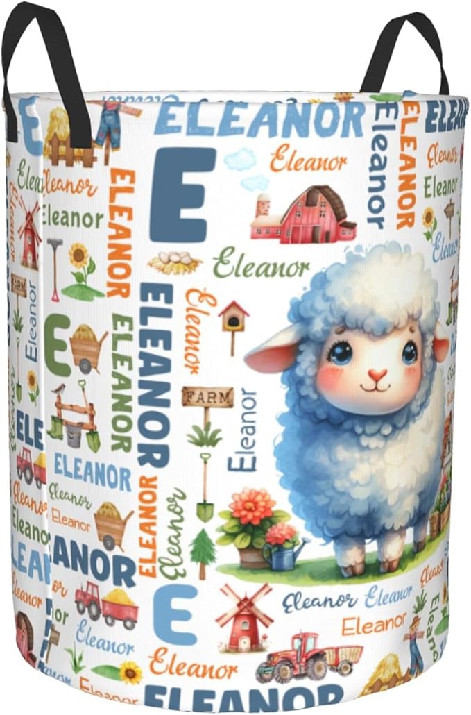 Personalized Farm Sheep Laundry Basket For Baby Kids Boys Girls Adult Custom Hamper Basket With Name For Bathroom Bedrooms Collapsible Baby Laundry Basket, Dirty Clothes Hamper With Handles