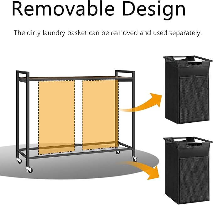 Laundry Hamper, Laundry Basket with 2 Pull-Out Removable Oxford Fabric Bags, 2 x 13.1 Gallons, Total 99L, Cloth Laundry Sorter with a Top Shelf 28.8"x13" (Black and Rust)