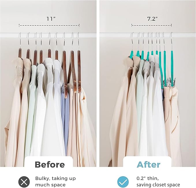 VECELO Premium Velvet Clothes Hangers Suit with Metal Clips (20 Pack)-Non Slip & Space-Saving with 1 Magic Hangers & 2 Tie Rack Excellent for Men and Women