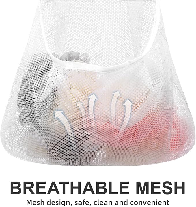 Mesh Storage Hanging Bag with Swiveling Hook - Breathable Clothes Pin Bag for Kitchen Bathroom Bedroom Laundry Organization - Multi-Purpose Hanging Clothes Pin Organizer