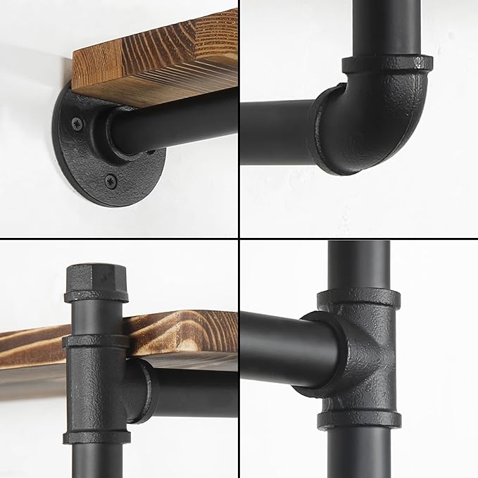 WEBI Wall Mounted Clothes Rack with Shelf,24" Industrial Pipe Clothing Rack with Shelves,Heavy Duty Iron Garment Bar,Retail Display Clothes Rod for Laundry Room,Black