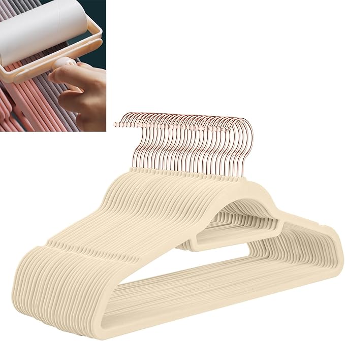 Velvet Hangers,Felt Hangers,Non-Slip Clothes Hanger, Multifunctional Space Saving Clothes Hangers for Wedding Dress & Dress Clothes(Lvory2,40pcs)