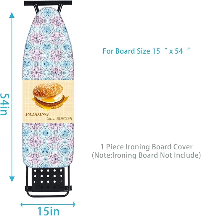 BNDX Ironing Board Cover and Pad 15" x 54" for Wedding Gift - Dorm Rooms Non Slip Padding Stain Resistant Retired Seniors Sewing Enthusiasts, Elastic Edge Fit Waterproof Resistant - Cosmic Pulse