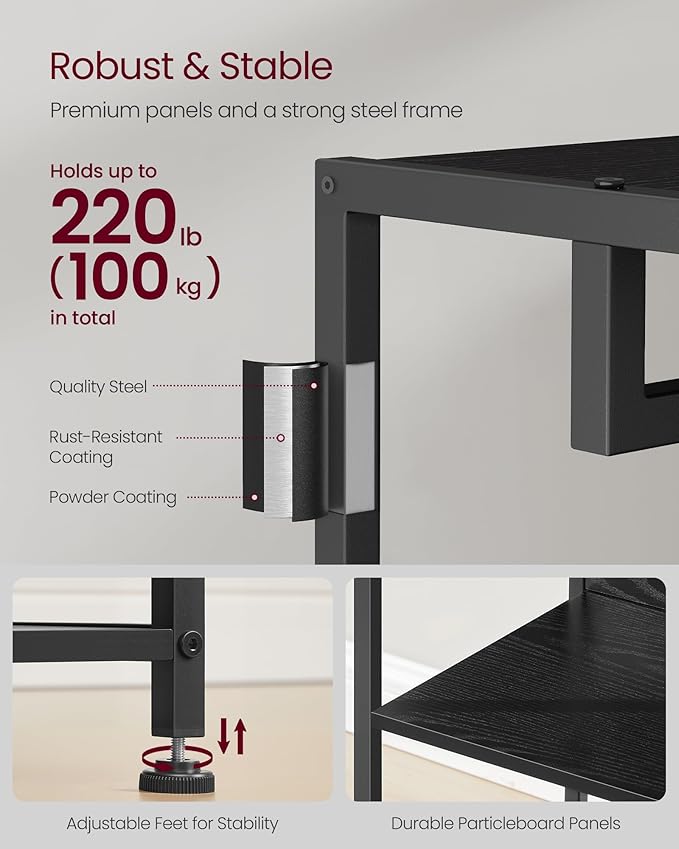 VASAGLE Coat Rack, Freestanding Hall Tree with Shelves, Hanging Rail, and Hooks, Space-Saving Coat Stand, Steel Frame, for Clothing, Bags, Hats, Ink Black and Charcoal Gray URCR061BD03