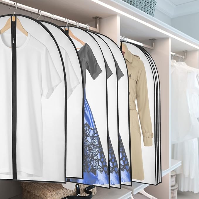 Garment Bags for Hanging Clothes, Clear Proof Suits Covers with 4" Gussets for Closet Storage and Travel Hanging Clothes Bag for Coat, Sweater, Jacket, Dress, Shirts (10 Pack - 24" x 48")