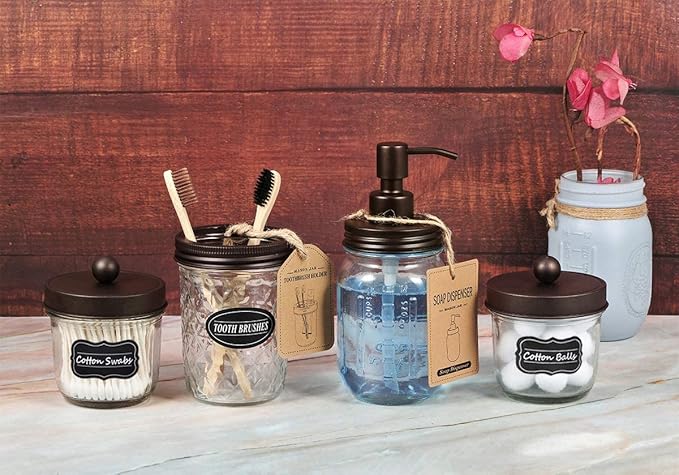Amolliar Mason Jar Liquid Soap Dispenser Lid, 304 Stainless Steel Pump Lid for 16oz Regular Mouth Mason Jar, Rustic Farmhouse Decor, Hand Soap, Dish Soap, Lotion Soap, Bronze 6Pack, Extra 3 Long Tubes