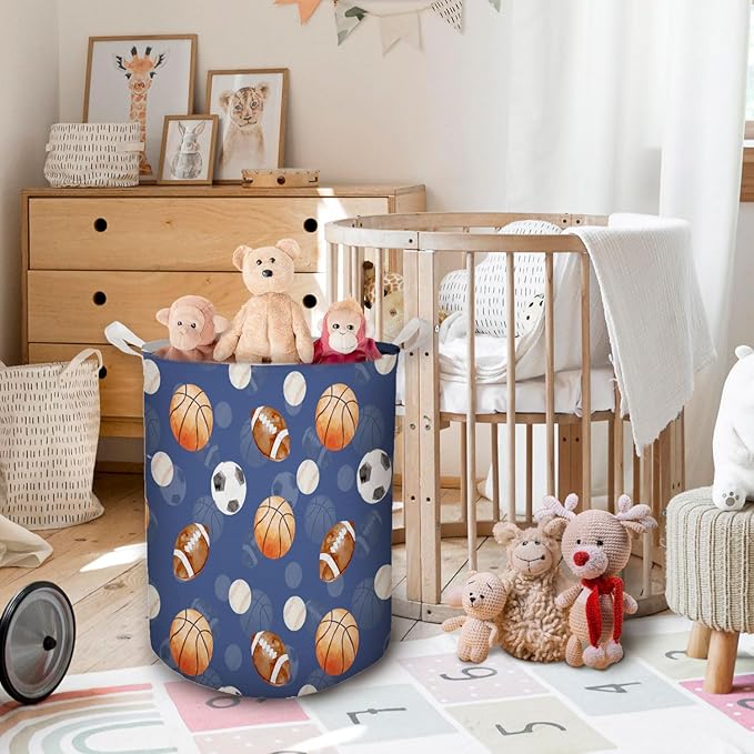 Baseball Football Laundry Basket, Toybox for Boys, Gifts for Sports Lovers Laundry Basket Hamper Waterproof Collapsible Clothes Toys Storage Bin Organizer for Bedroom Bathroom Boys Room Dorm