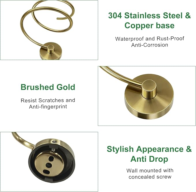 Wall Mounted Hair Dryer Holder,Bronze Finish Bathroom Hair Tool Organizer for Bathroom-Gold