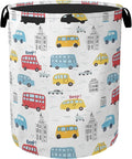 Laundry Basket, Cartoon Vehicles Foldable Canvas Toy Organizer with Handles, Heavy Duty for Home, Bedroom, Dorm, Bathroom, Large Storage Basket Home Decoration