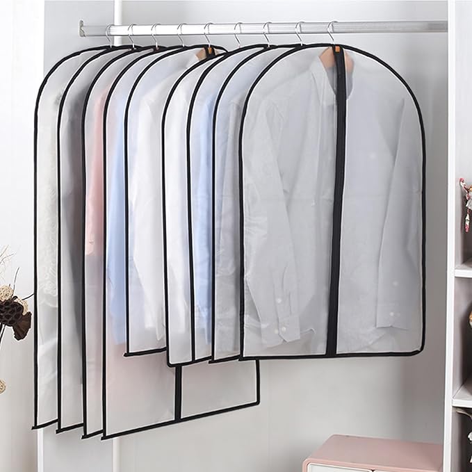 Extra Long Dress Garment Bags 60in Clear Hanging Lightweight Breathable Dust Proof Cover with Study Full Zipper for Storage Clothes and Travel Pack of 6