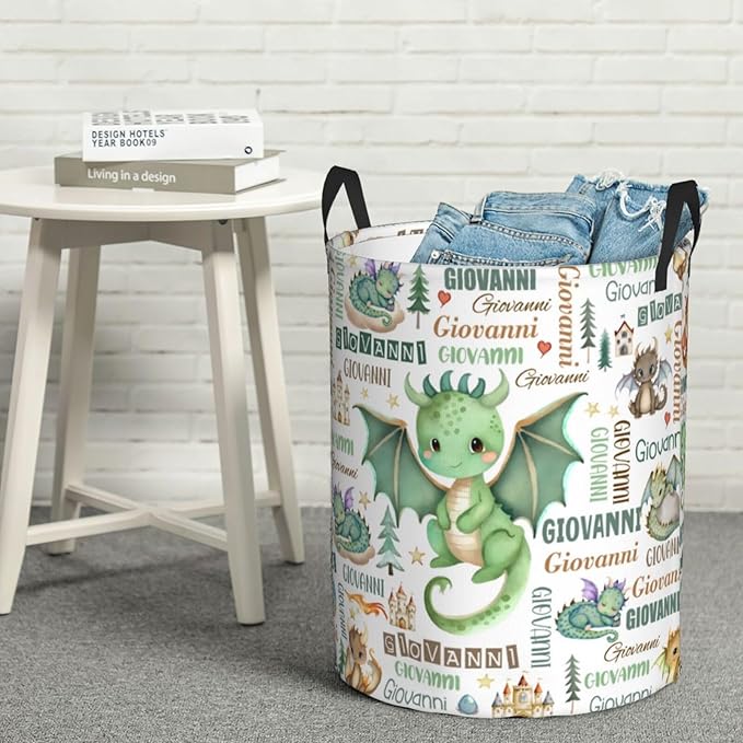 Dragon Laundry Basket,Personalized Laundry Hamper for Boys Girls,Custom Laundry Basket With Name, Customized Dirty Clothes Hamper for Bathroom Bedrooms,M-19.5"X 15.7"