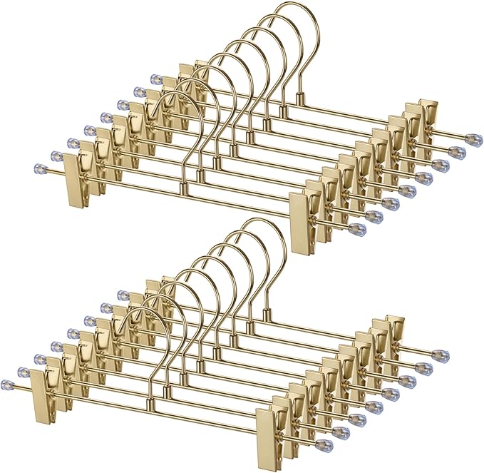 16-Pack Gold Pants Hanger, Adjustable Women's Skirt Hanger, Jeans Hanger Pants Hanger, Heavy Duty Space Saving Shorts Hanger ，uitable for Jeans, Shorts, Underwear, Sports Bras