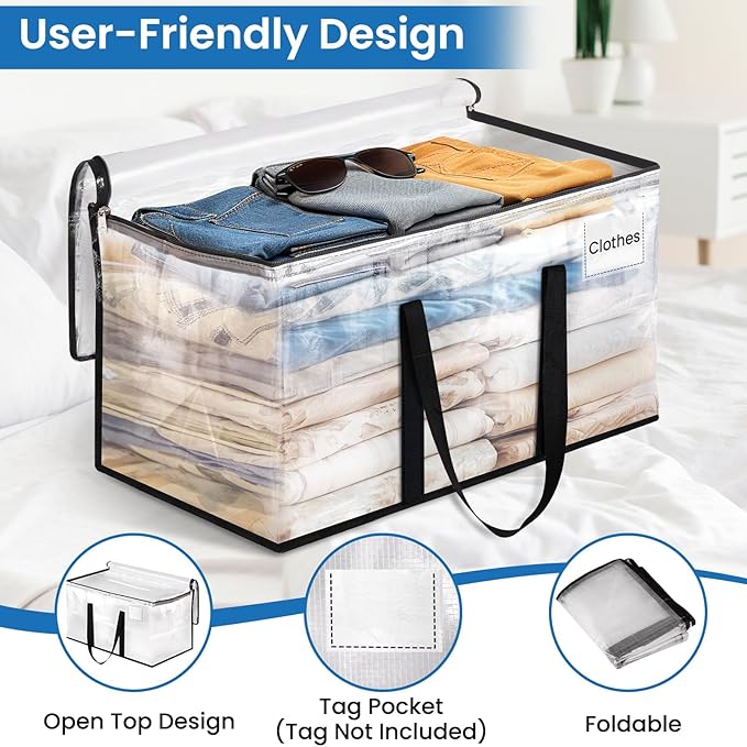 Clear Heavy Duty Extra Large Moving Bags, Reinforced Handle and Double Zipper Storage Bags, Packing Bags Alternative (8 Packs)