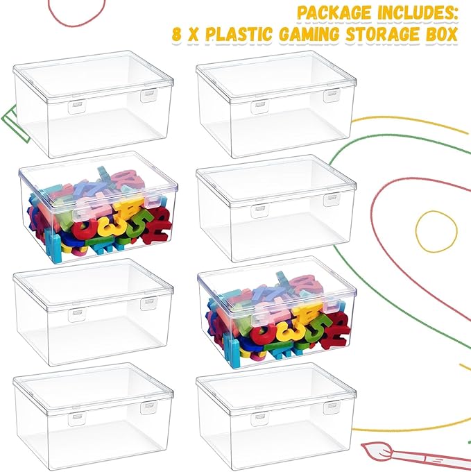 8 Pcs 7.09 x 5.2 x 3.43 Inch Plastic Playroom and Gaming Storage Organizer Box Containers Stackable Clear Storage Bins with Lids for Shelves or Cubbies, Holds Small Building Blocks