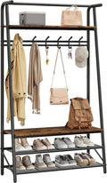 Coat Rack Shoe Bench with Single-Row 6 Hooks 100cm Width, 3-Tier Shelf Entryway Hall Tree with Storage, Metal Frame Multifunctional Organizer, 4-in-1 Coat Rack for Bathroom, Hallway.Brown.
