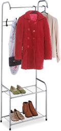 Relaxdays Coat Rack Shelves, 4 Pairs of Shoes, 4 Hooks, 1 Clothes Rail, for Hallway HWD: 173 x 60 x 31cm, Grey, 100% Steel