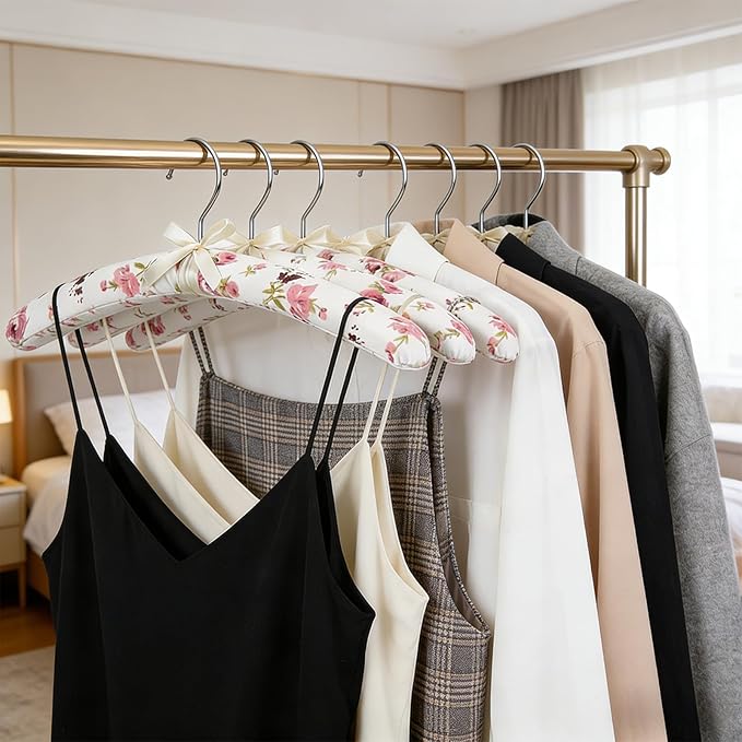 12 Pack Satin Padded Clothes Hangers, 17 Inch Anti Slip Fabric Coat Hangers for Sweaters, Women Clothing, Dresses, Wedding Gown