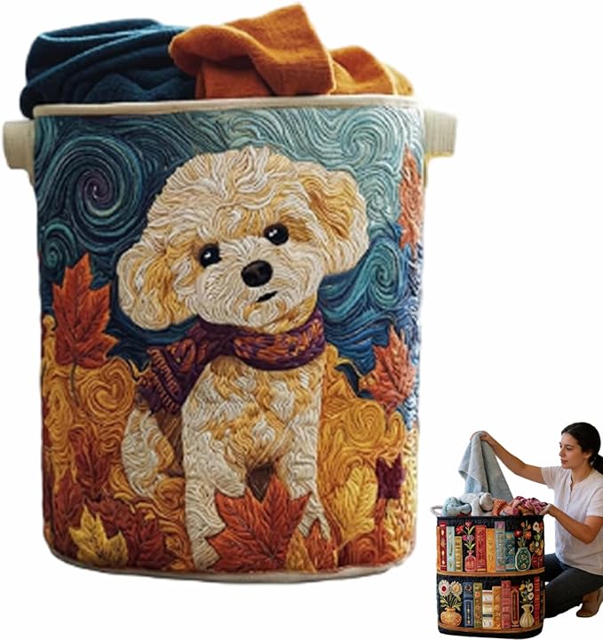 Quilted Laundry Basket, Quilted Laundry Basket with Handles, Boho Fabric Floral Storage, For Bedroom Laundry (#14, 20"L x 20"W x 28"H)