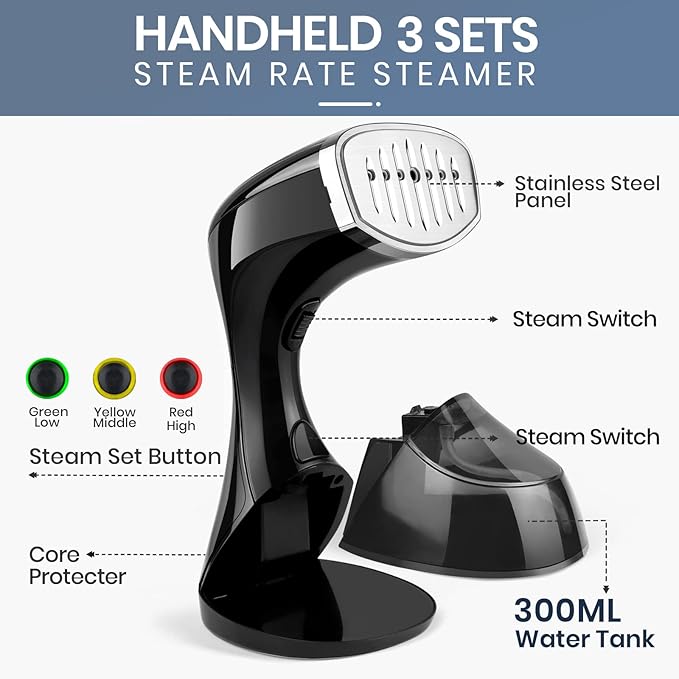 Steamer Iron for Clothes 1800W, Zorslesy Fast Heat Up Hand Clothing Garment Steamer, Portable Handheld Travel Fabric Steamer Plancha de Ropa a Vapor with 300ml Water Tank for Cleaning