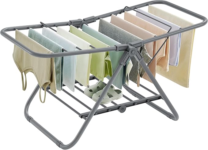 SONGMICS Small Clothes Drying Rack, Foldable 2-Level Laundry Drying Rack, Space-Saving, for Small Clothes, Towels, Bathroom, Balcony, 17.3 x 39.8 x 19.7 Inches, Dove Gray ULLR504G01