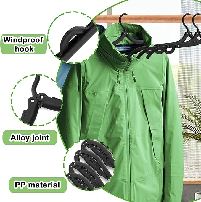 24 PCS Travel Hangers,Portable Folding Clothes Hanger,Travel Accessories Foldable Travel Hangers with Clips,Foldable Clothes Drying Rack for Travel,Black Plastic Non Slip Clothing Hangers